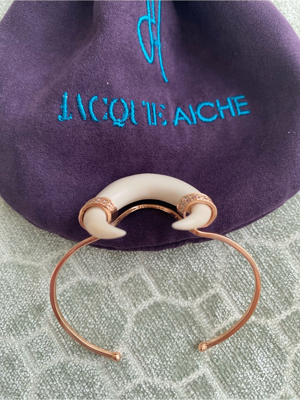 Jacquie Aiche Bone Horn Rose Gold and Diamond Cuff - Picture 5 of 12